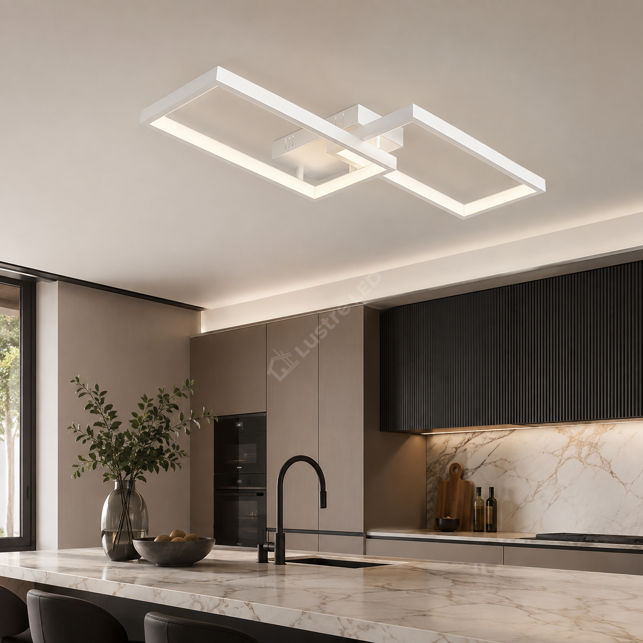 Lustra LED Aplicata STRATI 2 Cadre White 3CCT Telecomanda 60CM Echivalent 280W