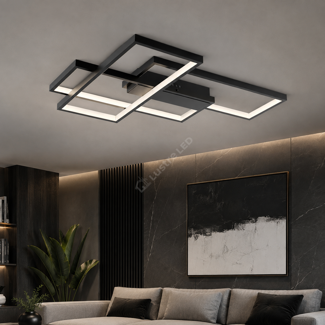 Lustra LED Aplicata STRATI Black 3CCT Telecomanda 65CM Echivalent 450W