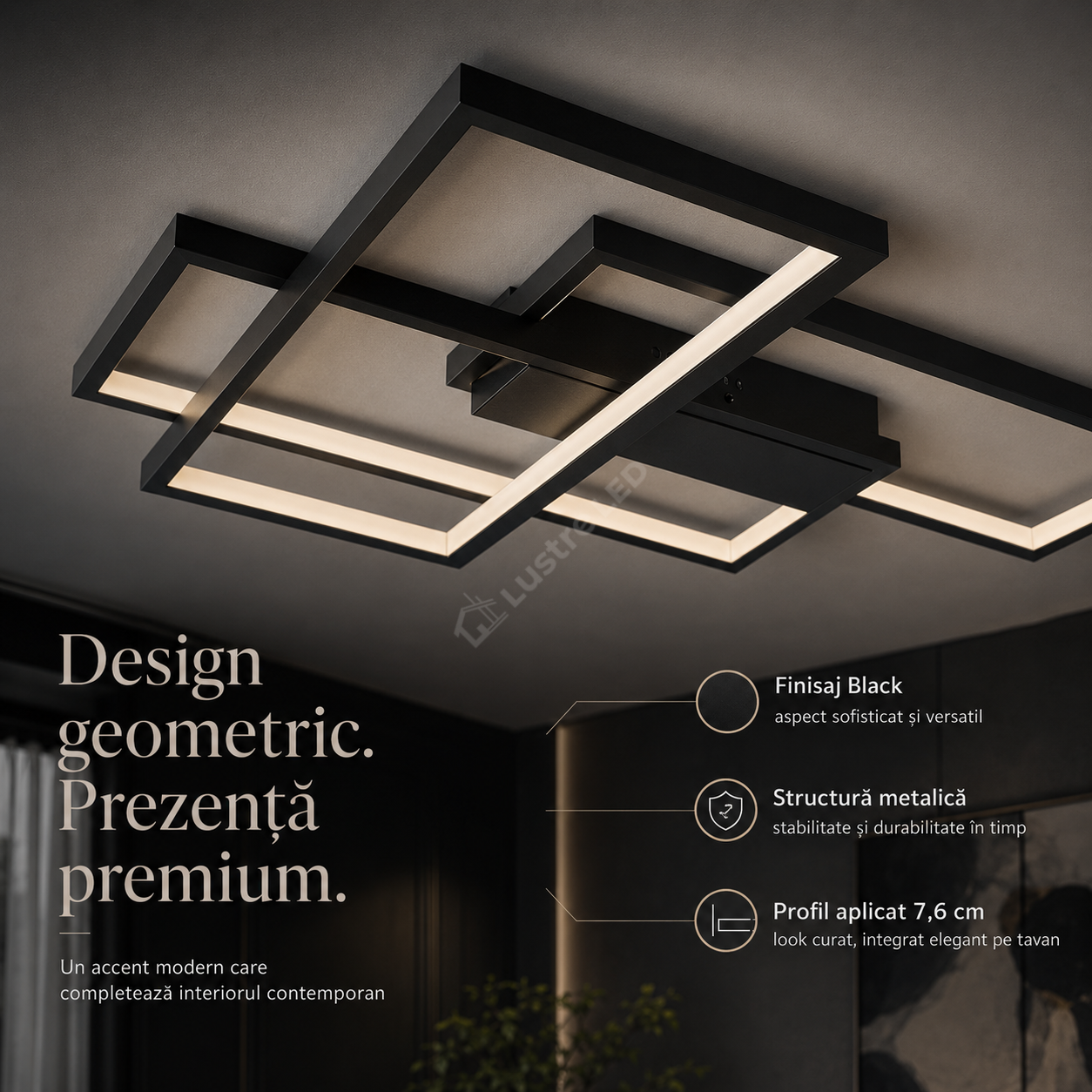 Lustra LED Aplicata STRATI Black 3CCT Telecomanda 65CM Echivalent 450W