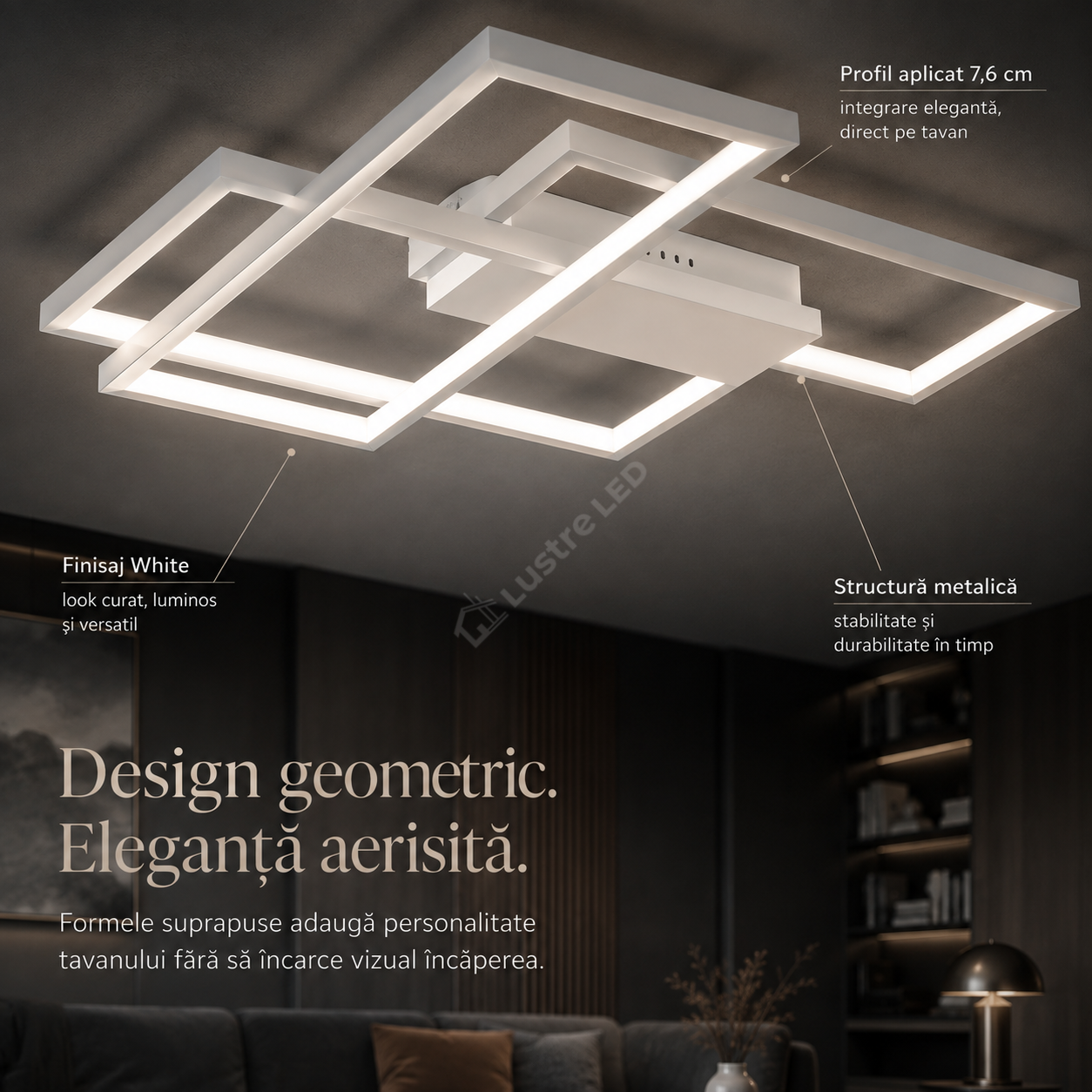 Lustra LED Aplicata STRATI White 3CCT Telecomanda 65CM Echivalent 450W