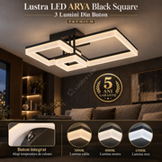 Lustra LED ARYA Black Square 3 Lumini Din Buton PREMIUM
