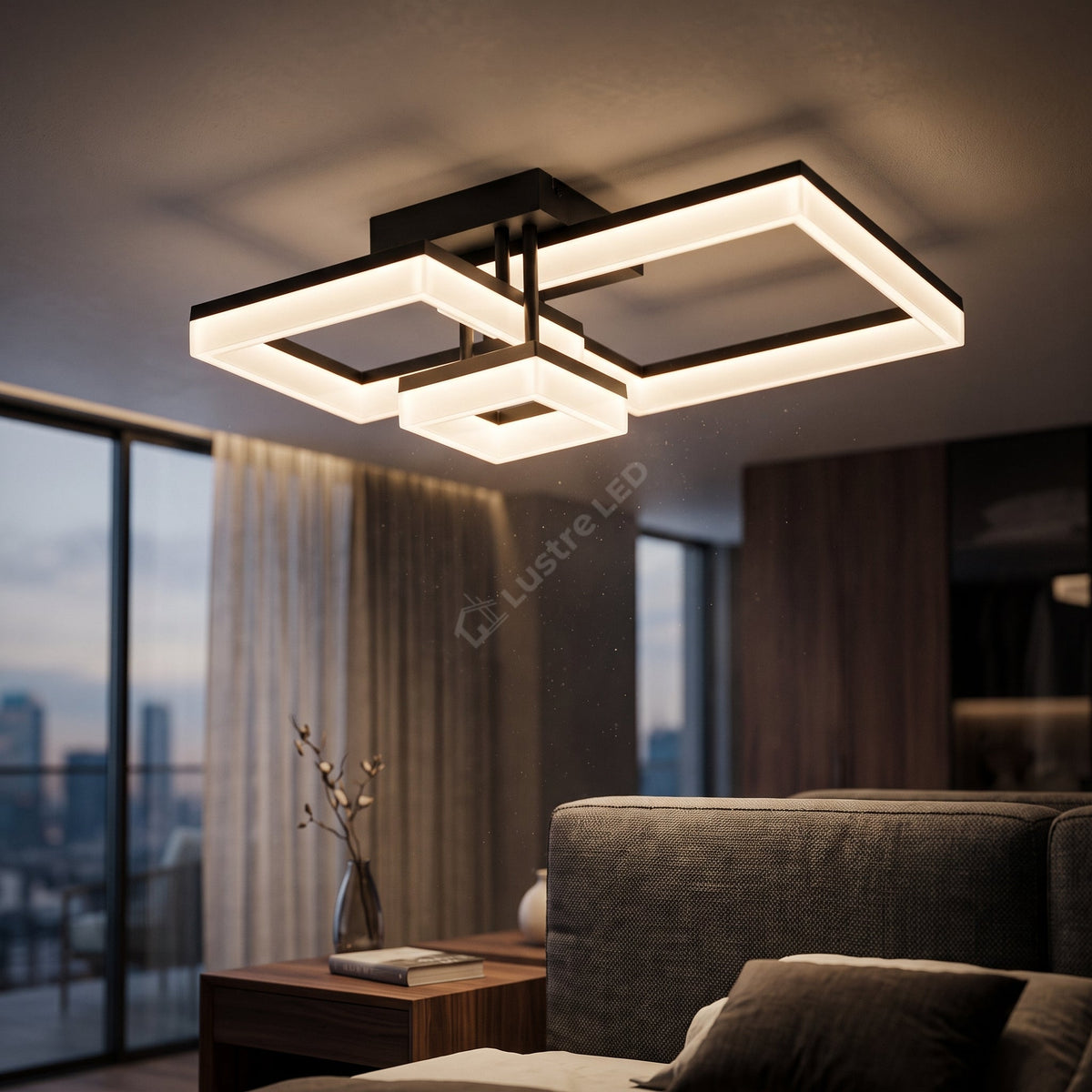 Lustra LED ARYA Black Square 3 Lumini Din Buton PREMIUM