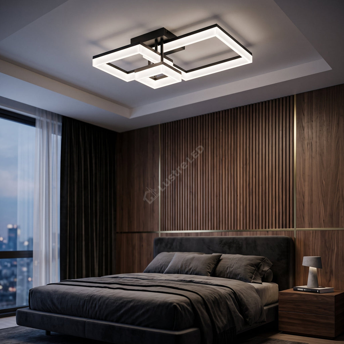 Lustra LED ARYA Black Square 3 Lumini Din Buton PREMIUM