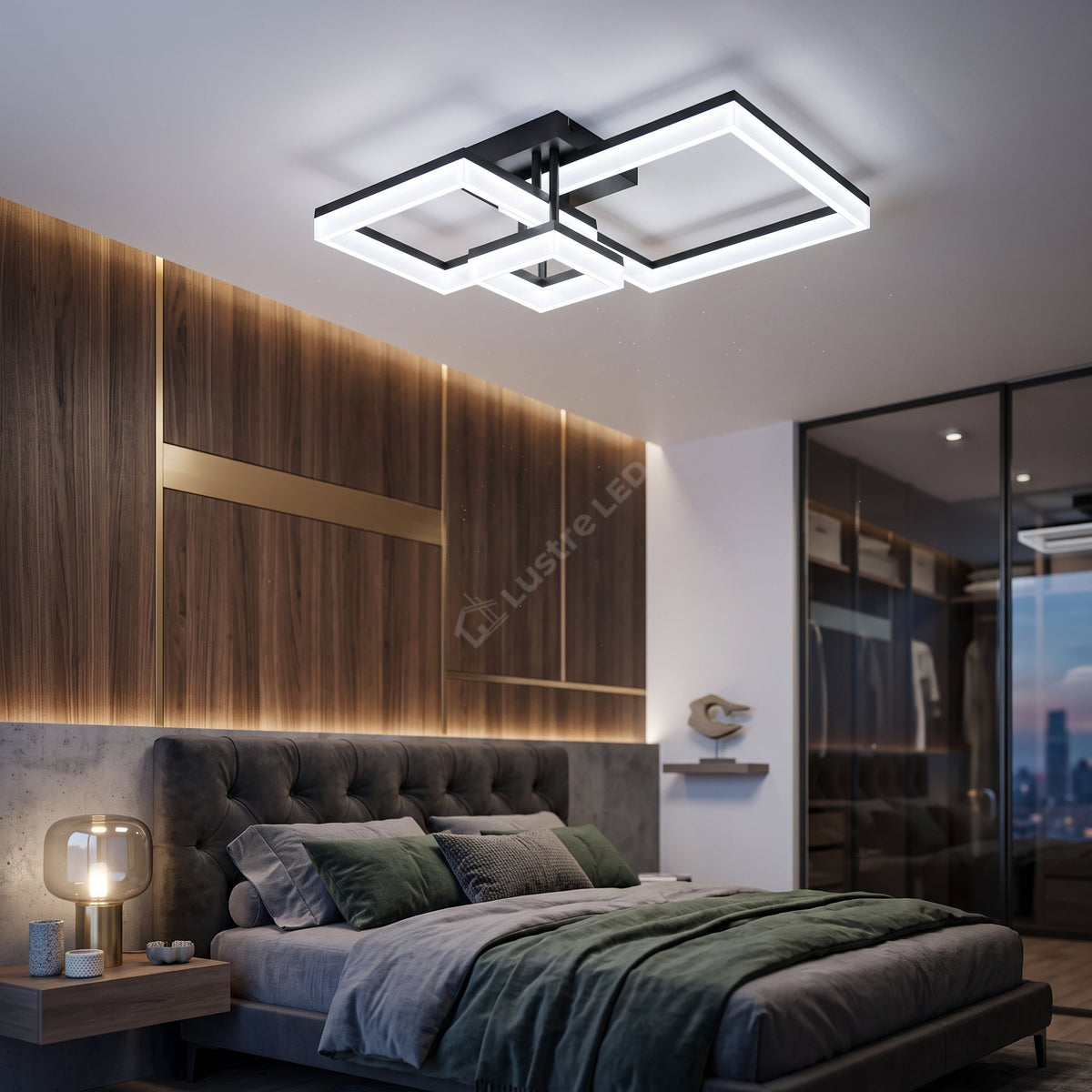 Lustra LED ARYA Black Square 3 Lumini Din Buton PREMIUM