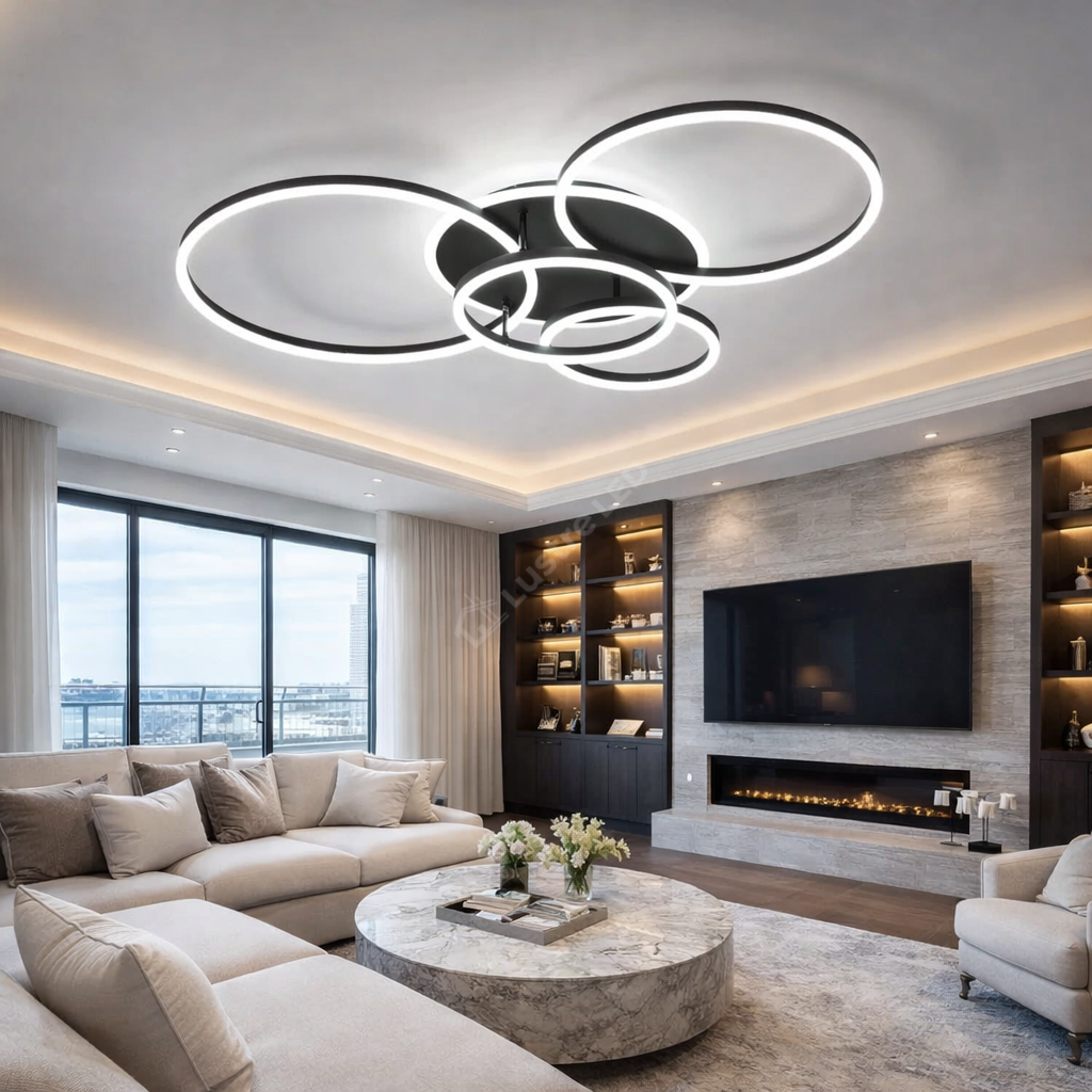 Lustra LED Beauty Circle BLACK Gigant Echivalent 1200W Telecomanda