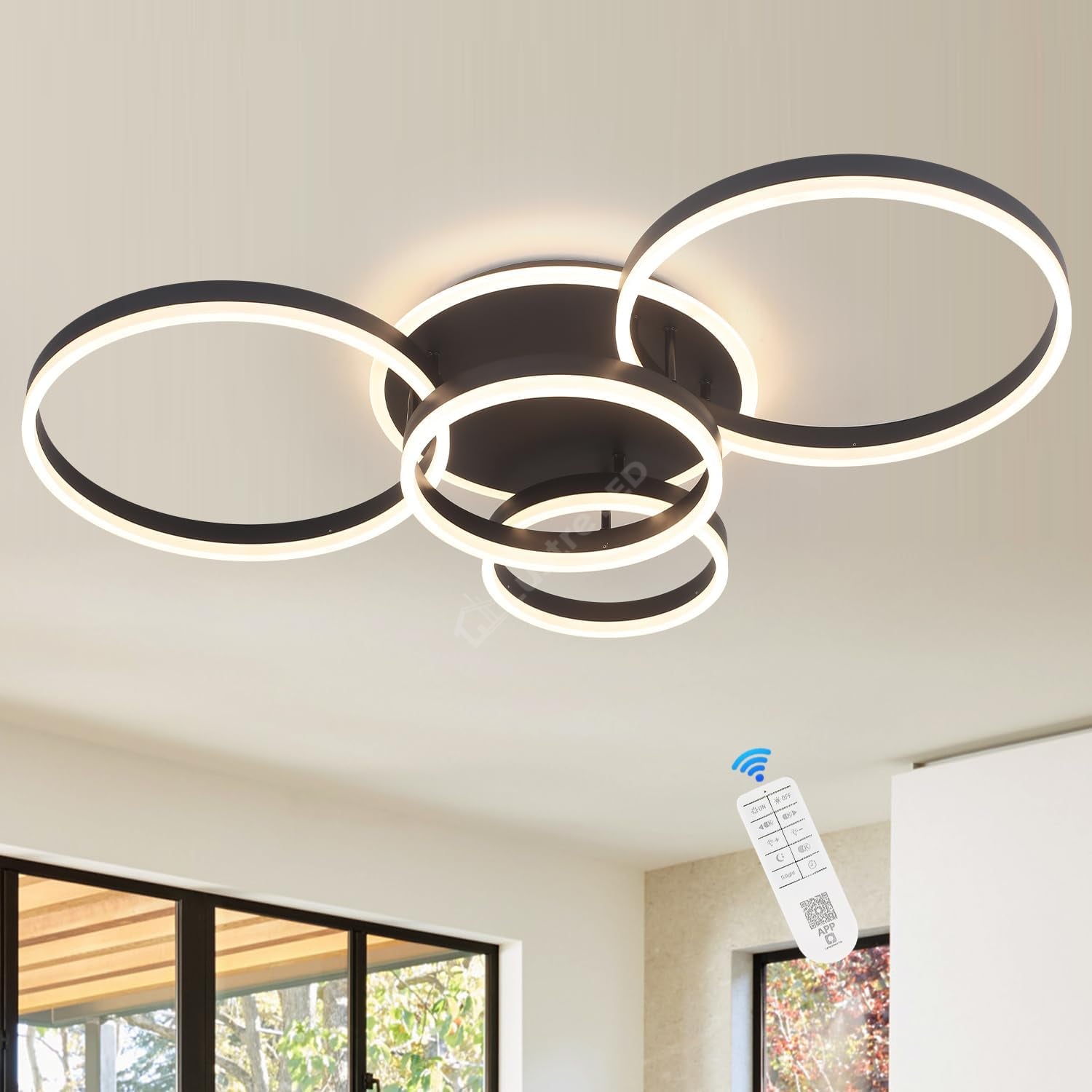 Lustra LED Beauty Circle BLACK Gigant Echivalent 1200W Telecomanda