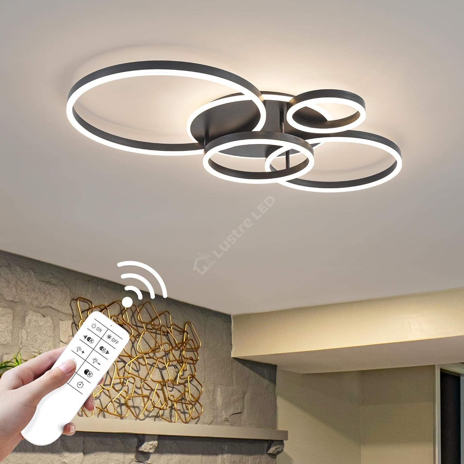 Lustra LED Beauty Circle BLACK Gigant Echivalent 1200W Telecomanda