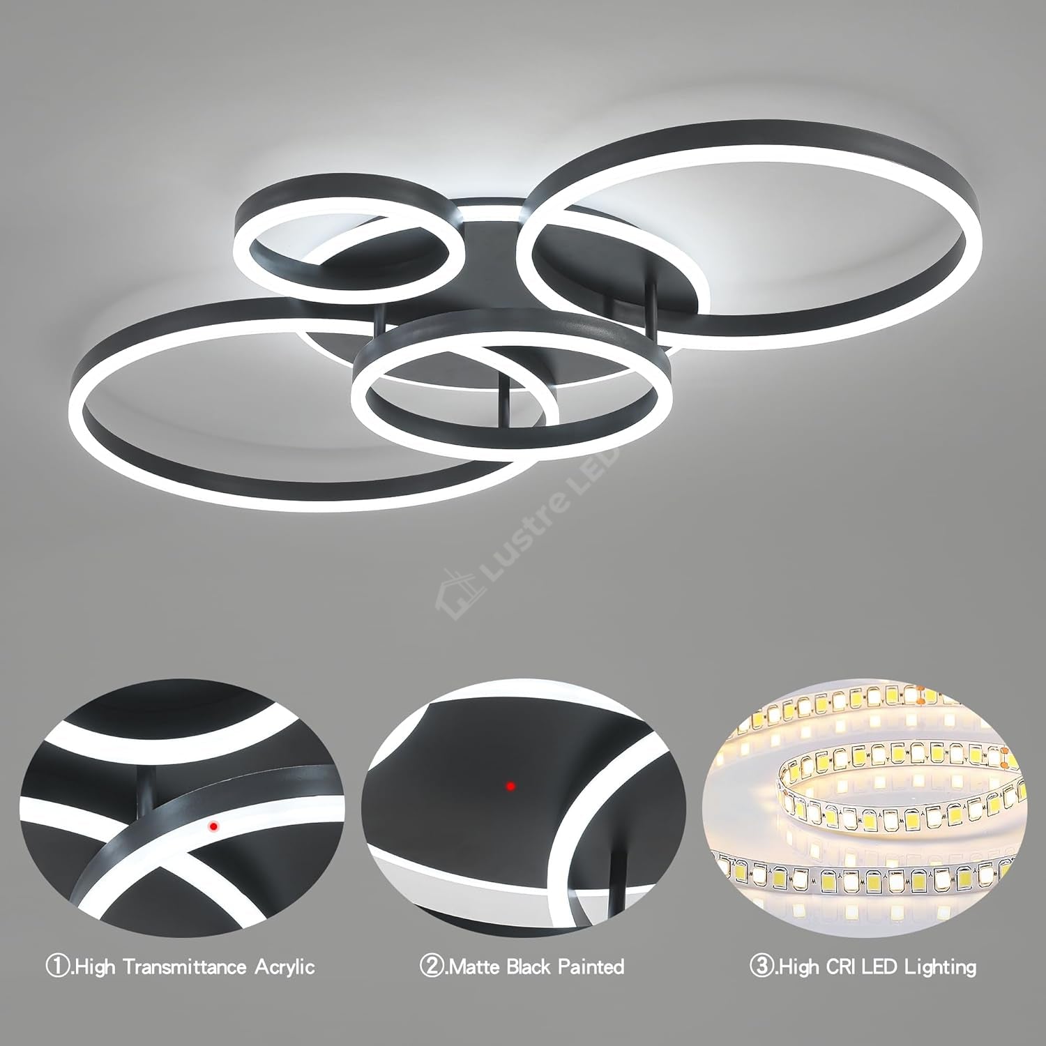 Lustra LED Beauty Circle BLACK Gigant Echivalent 1200W Telecomanda