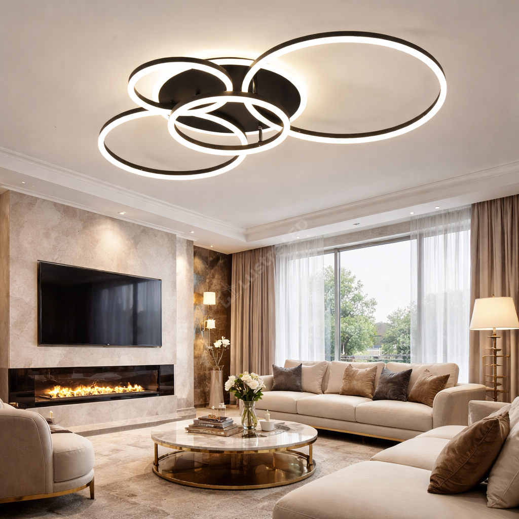 Lustra LED Beauty Circle BLACK Gigant Echivalent 1200W Telecomanda