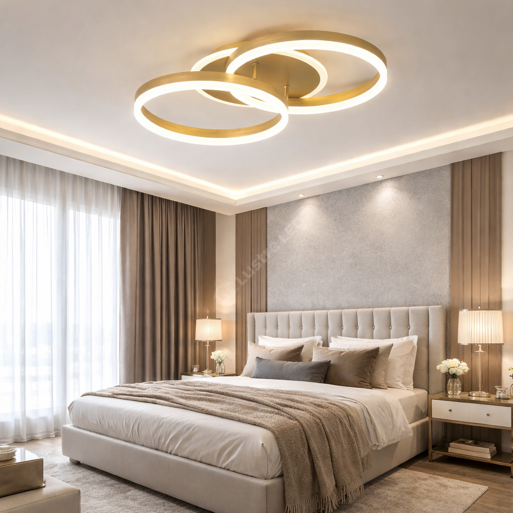 Lustra LED Beauty Gold 1+1 Circle Echivalent 400W Telecomanda