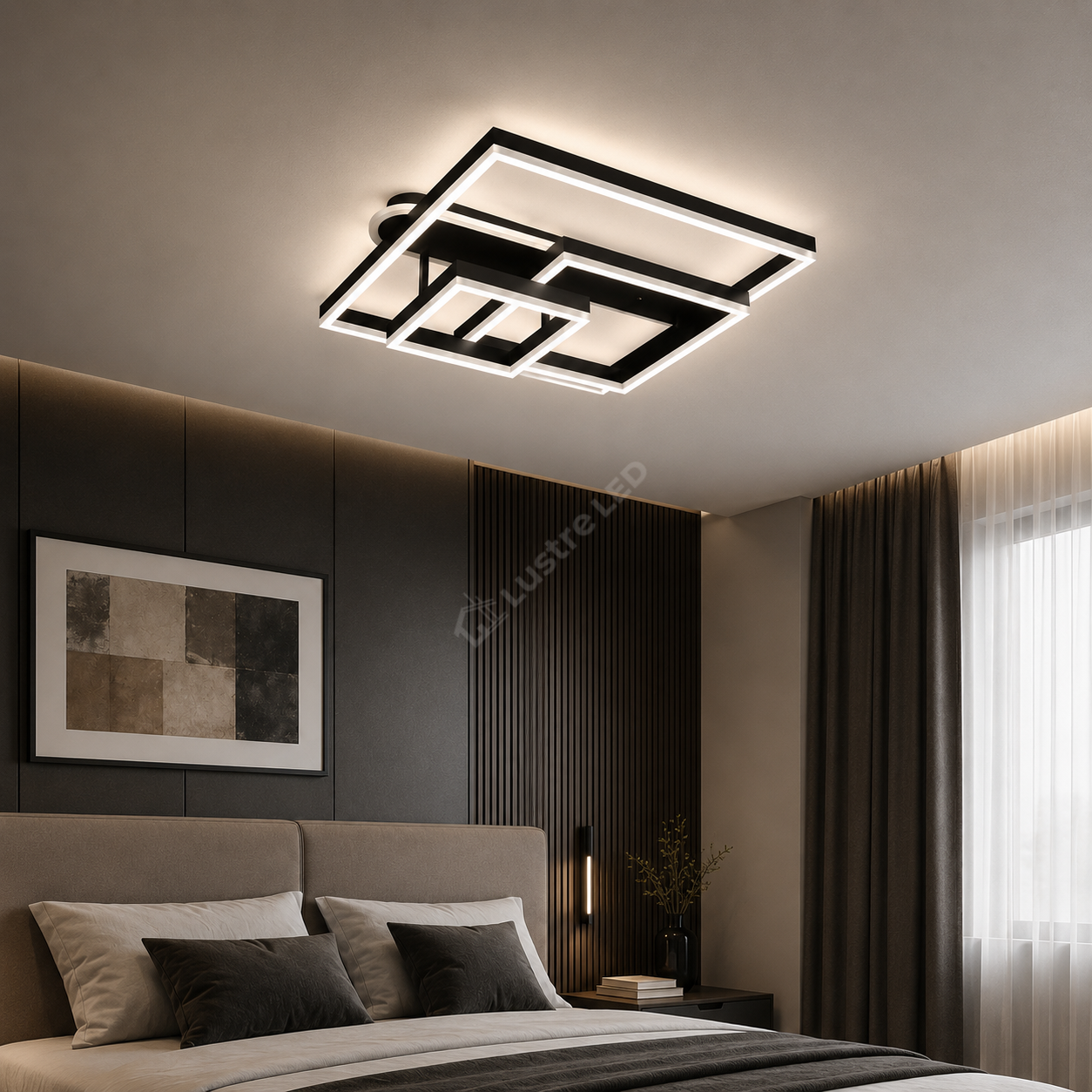 Lustra LED Beauty Square Black Echivalent 800W Telecomanda