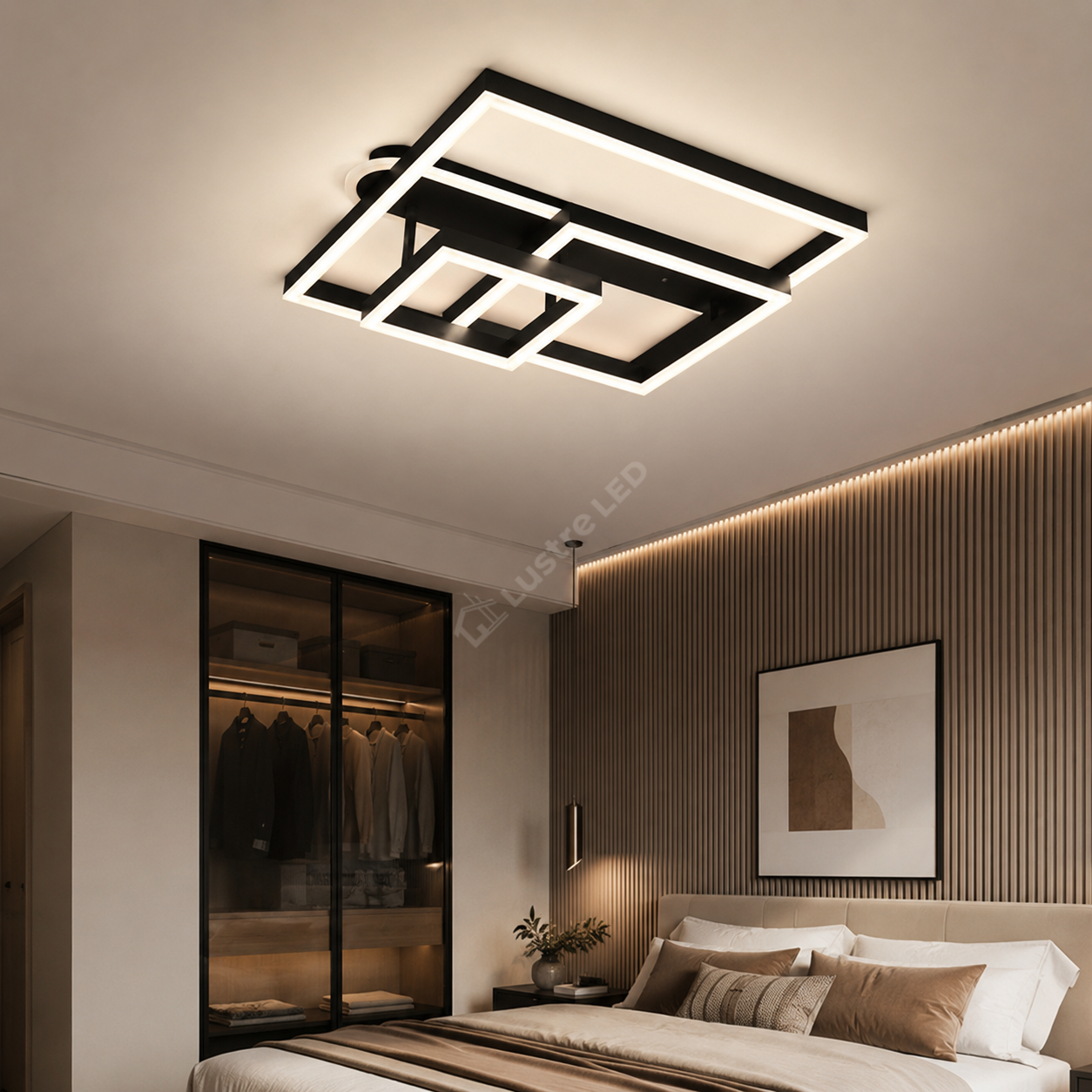 Lustra LED Beauty Square Black Echivalent 800W Telecomanda