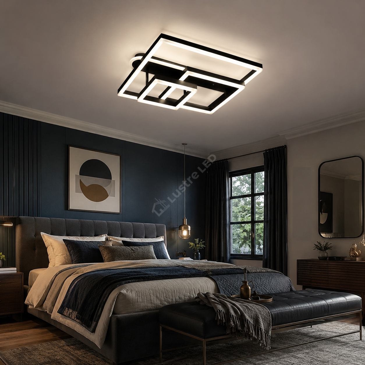 Lustra LED Beauty Square Black Echivalent 800W Telecomanda