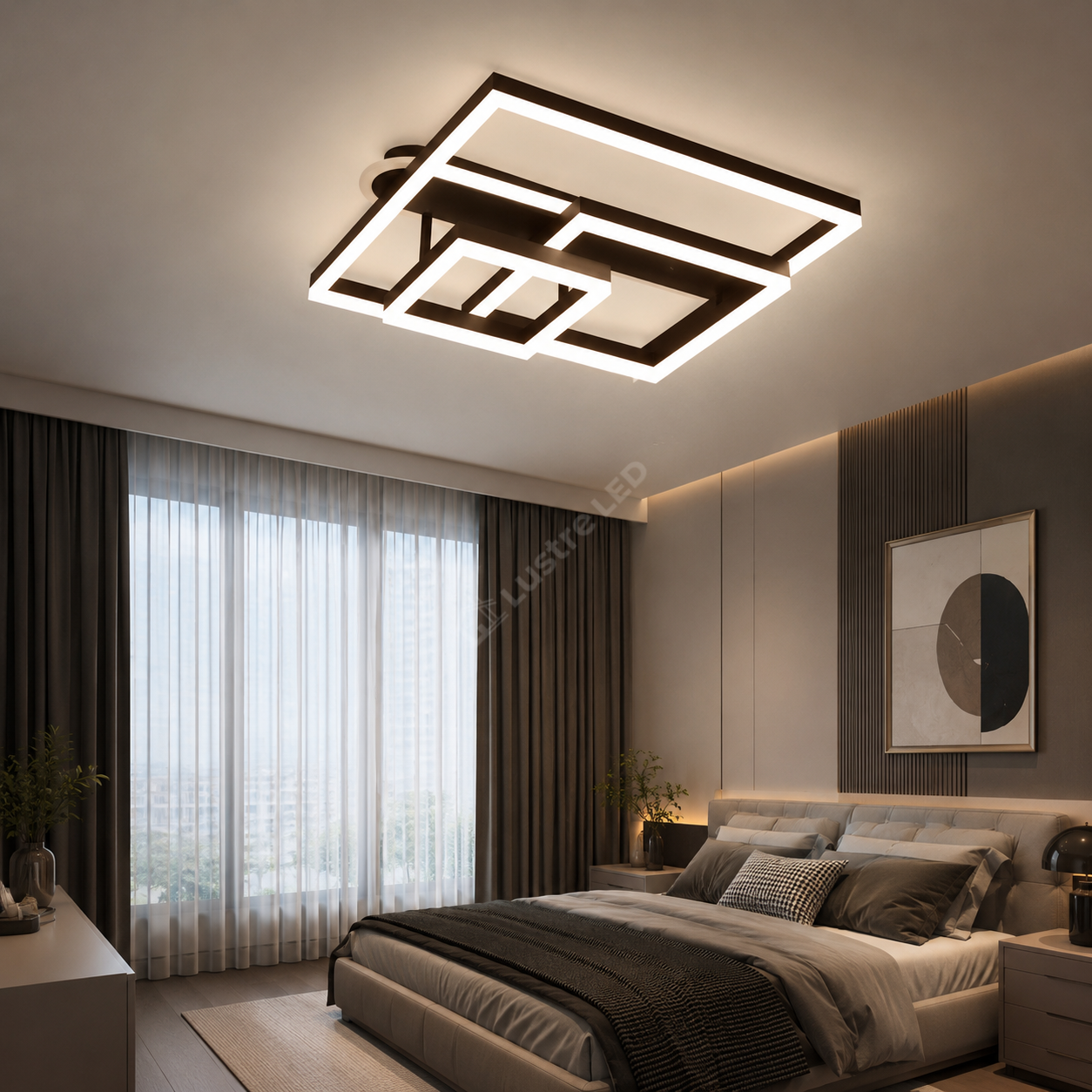 Lustra LED Beauty Square Brown Echivalent 800W Telecomanda