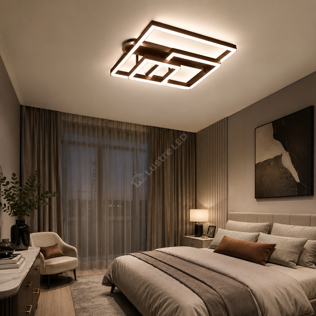 Lustra LED Beauty Square Brown Echivalent 800W Telecomanda