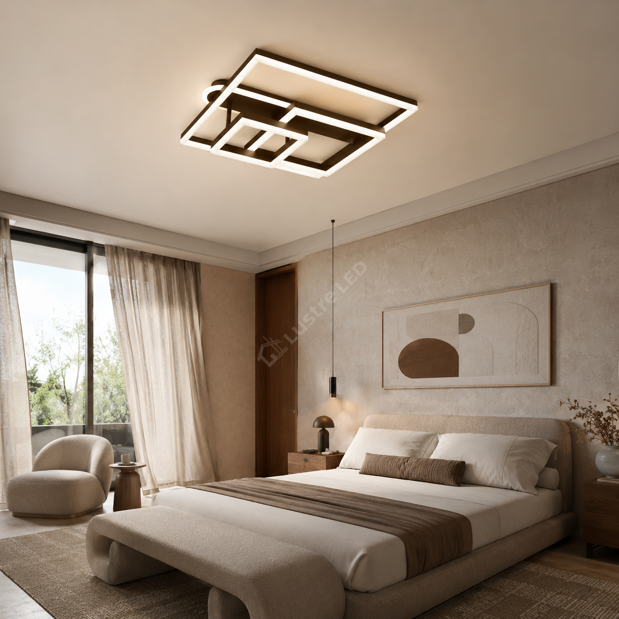 Lustra LED Beauty Square Brown Echivalent 800W Telecomanda