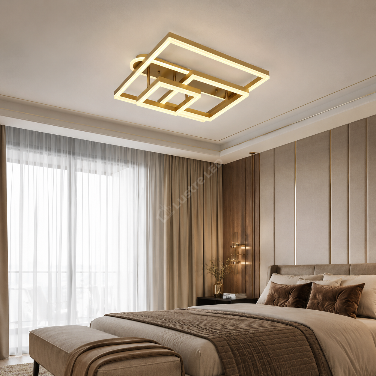 Lustra LED Beauty Square Gold Echivalent 800W Telecomanda