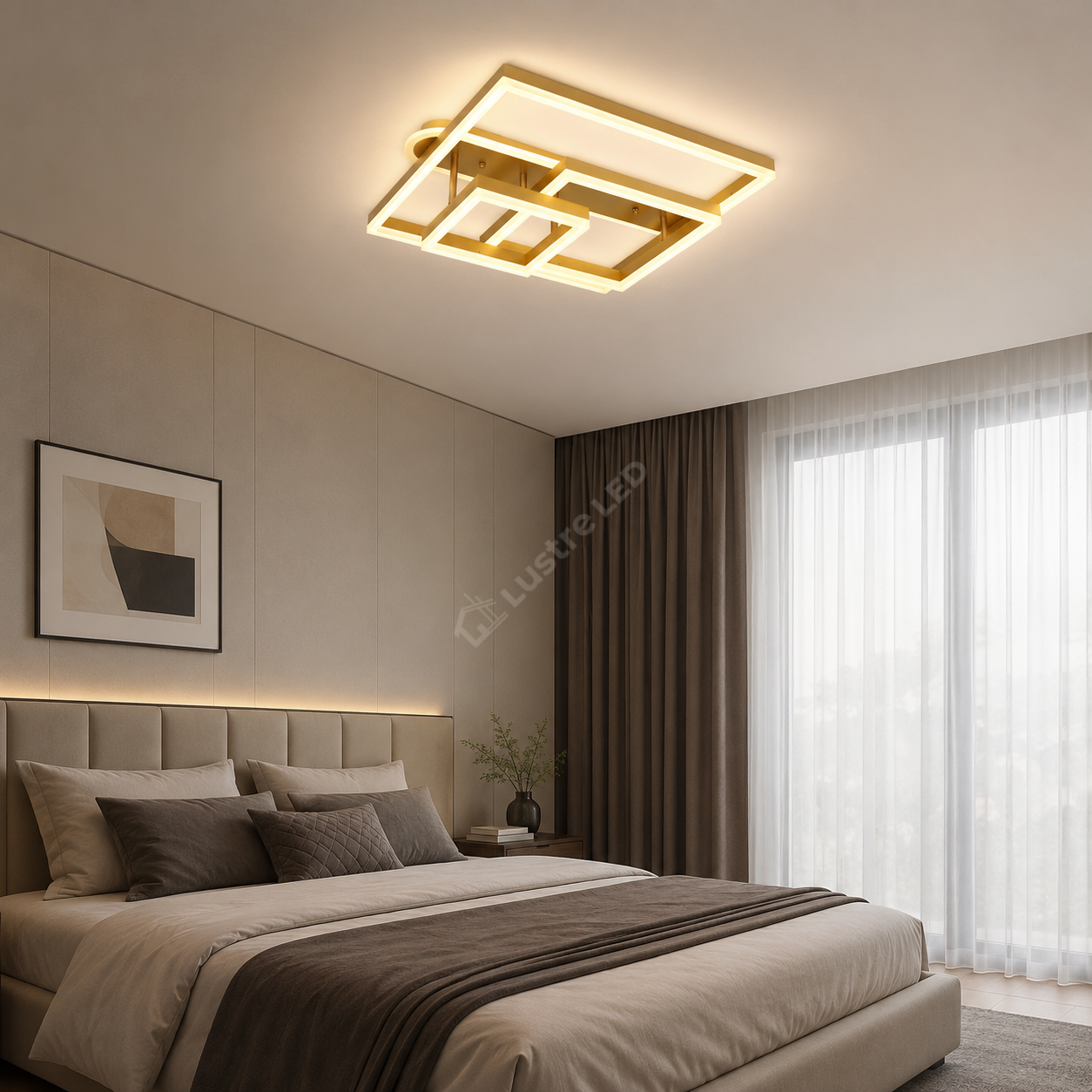 Lustra LED Beauty Square Gold Echivalent 800W Telecomanda