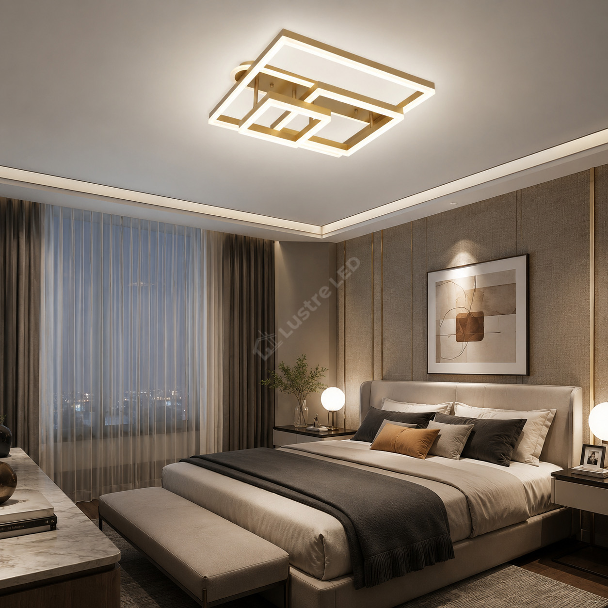 Lustra LED Beauty Square Gold Echivalent 800W Telecomanda