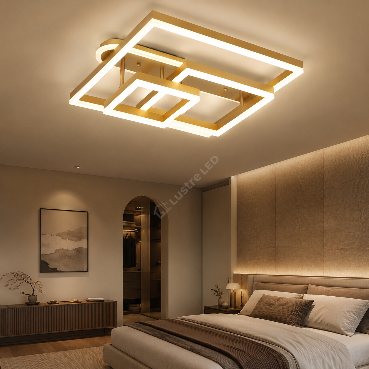 Lustra LED Beauty Square Gold Echivalent 800W Telecomanda
