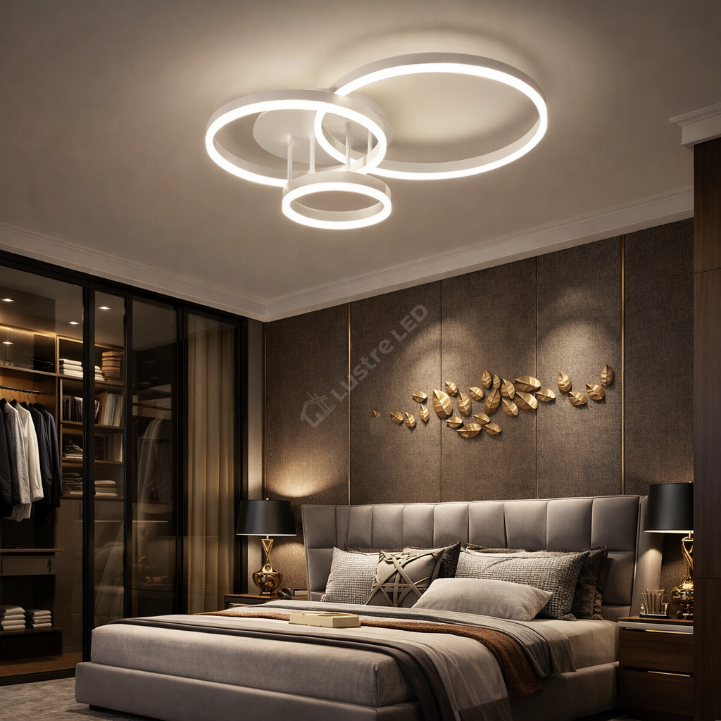 Lustra LED Beauty White 3 Circle Echivalent 600W Telecomanda