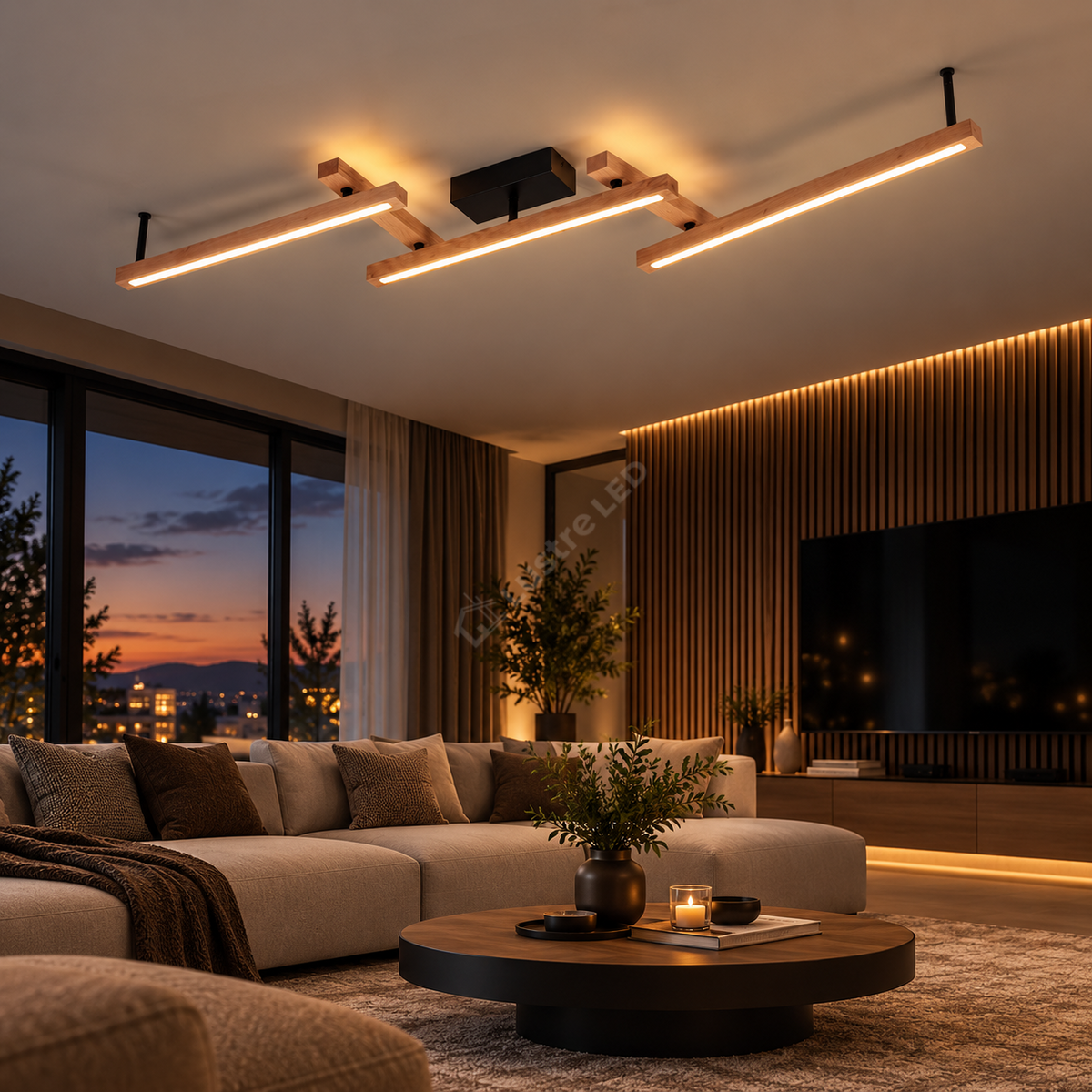Lustra LED BELLARI Wood Reglabila Echivalent 400W Telecomanda