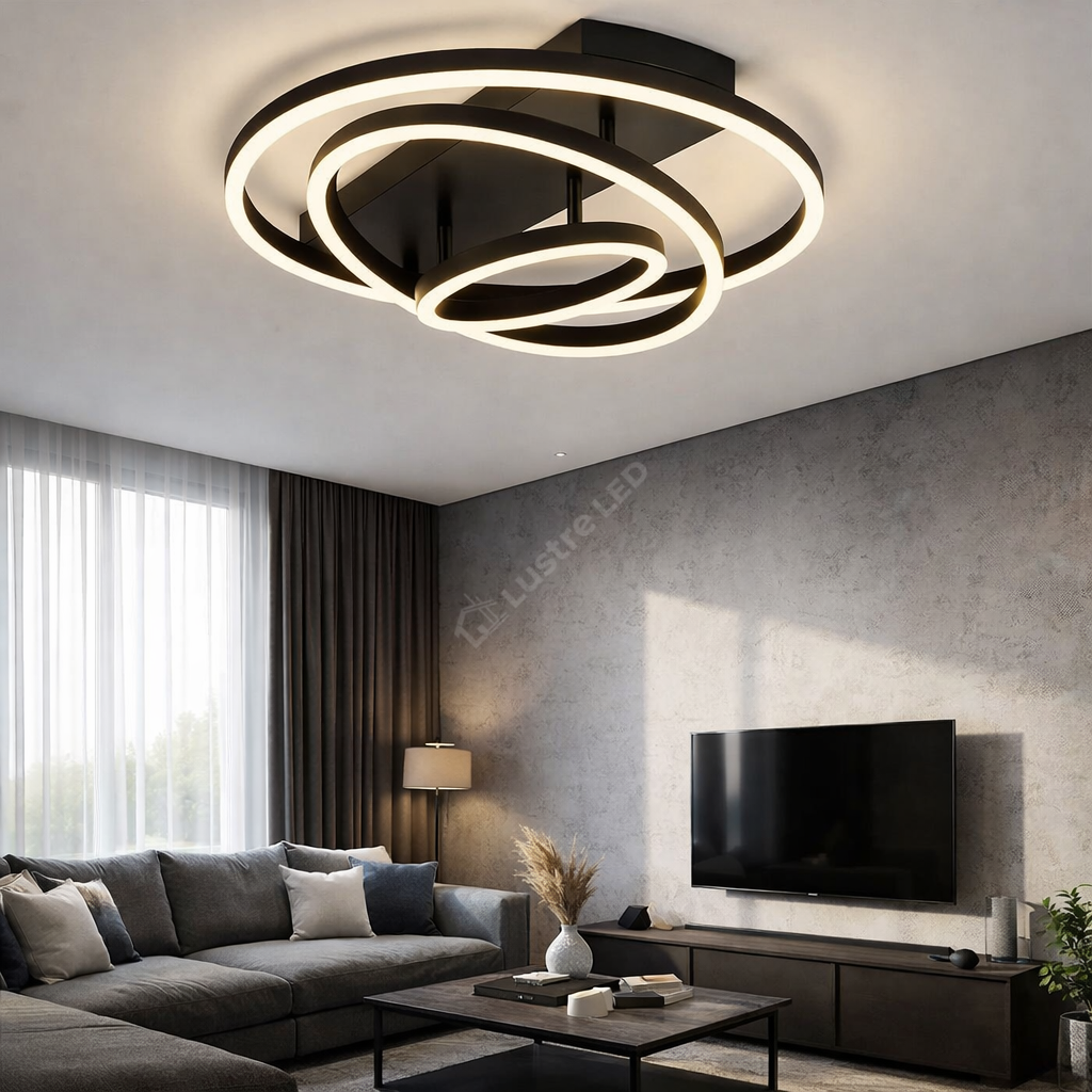 Lustra LED Black 3 Rings Reglabile Echivalent 800W Telecomanda