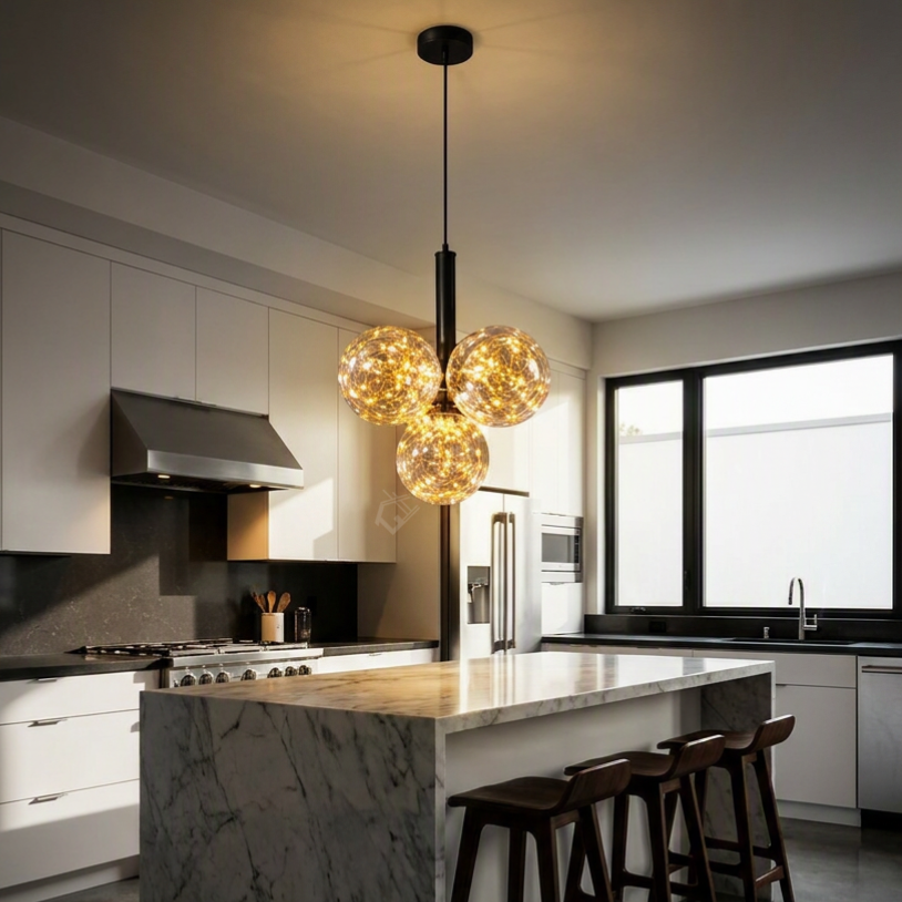 Lustra LED Suspendata Sparkle Black & Gold Echivalent 200W Telecomanda Ø33CM