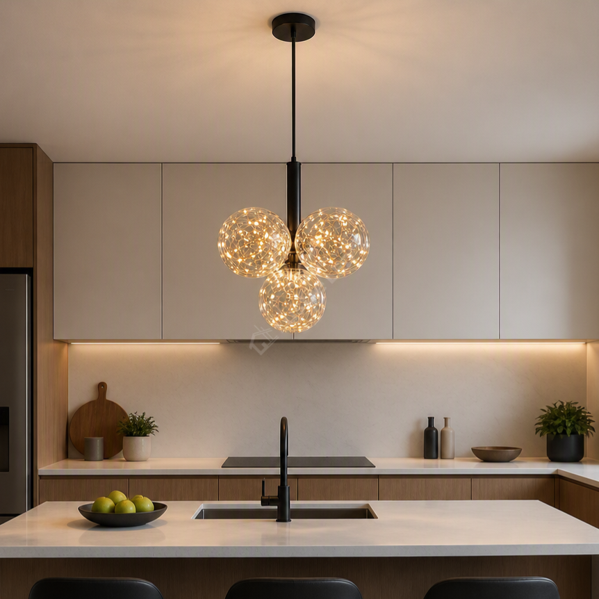 Lustra LED Suspendata Sparkle Black & Gold Echivalent 200W Telecomanda Ø33CM