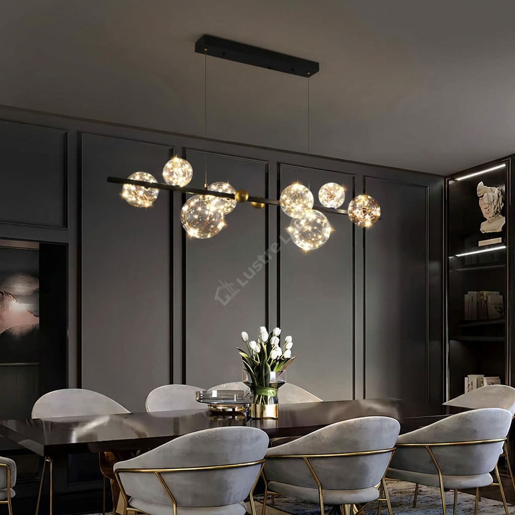 Lustra LED Black & Gold Sparkle Echivalent 300W Telecomanda 100CM