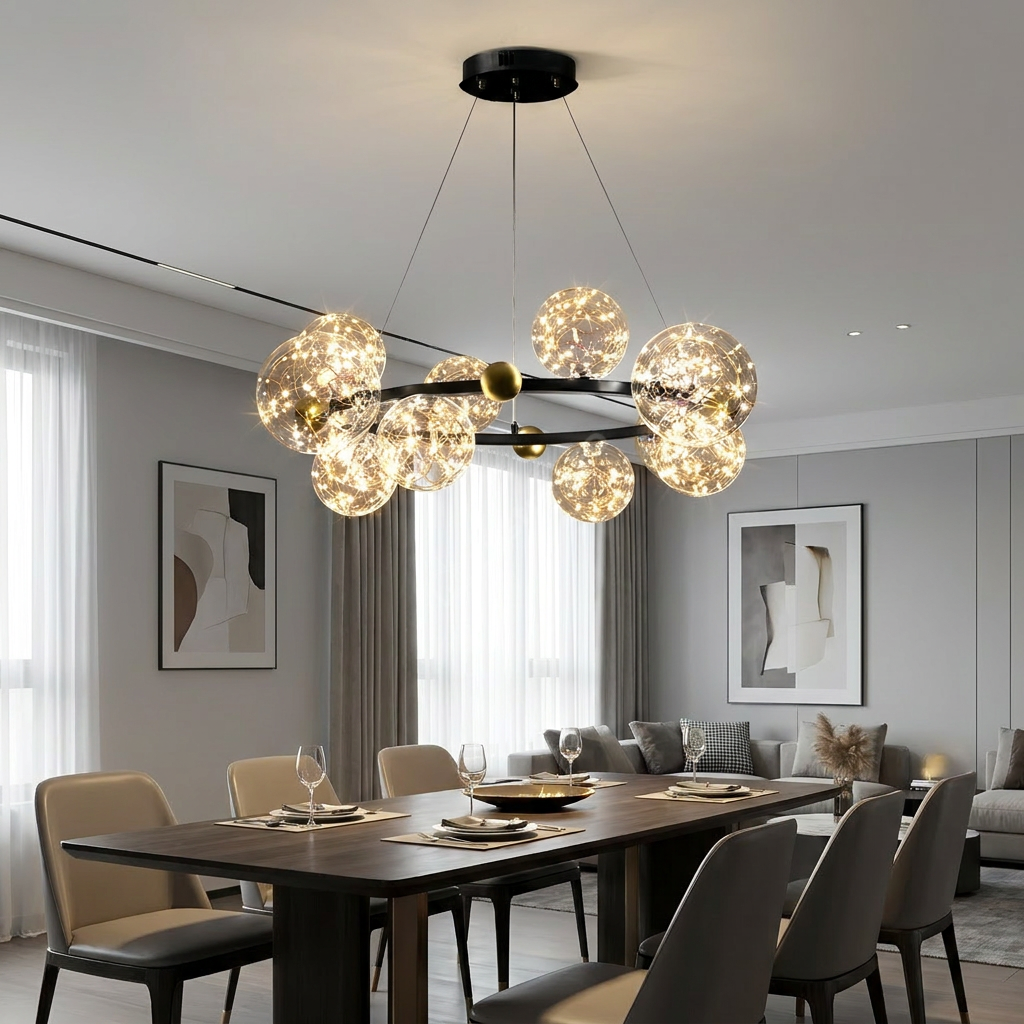 Lustra LED Suspendata Sparkle Black & Gold Echivalent 350W Telecomanda Ø60CM
