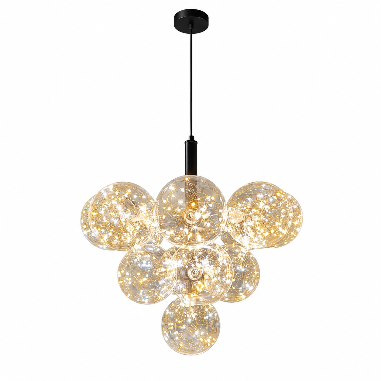 Lustra LED Suspendata Sparkle Black & Gold Echivalent 500W Telecomanda Ø50CM