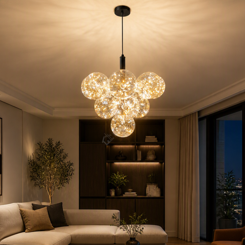 Lustra LED Suspendata Sparkle Black & Gold Echivalent 500W Telecomanda Ø50CM
