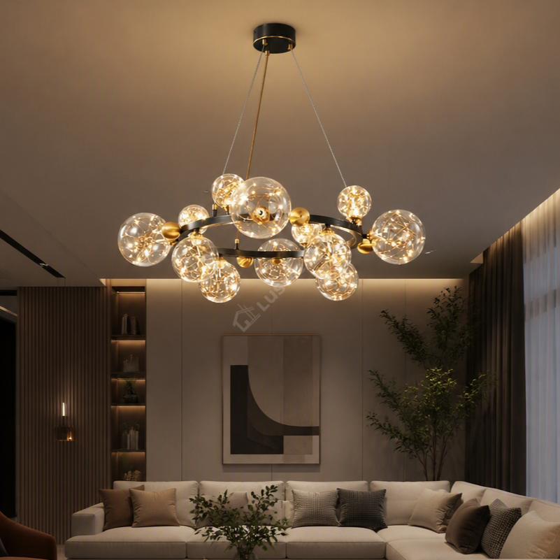 Lustra LED Black & Gold Sparkle Echivalent 500W Telecomanda Ø80CM