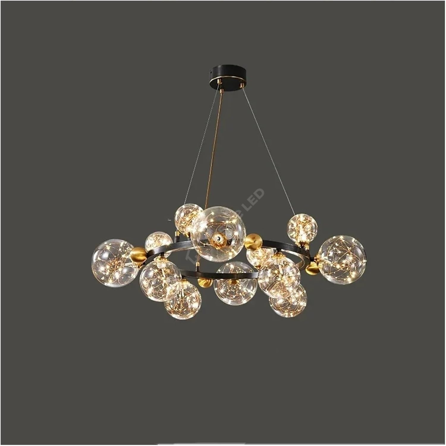 Lustra LED Black & Gold Sparkle Echivalent 500W Telecomanda Ø80CM