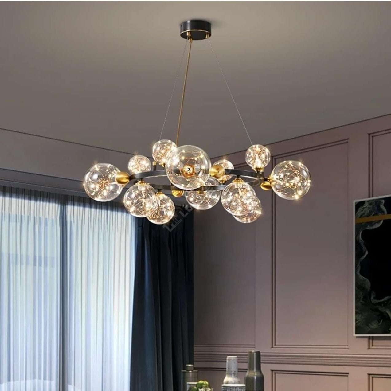 Lustra LED Black & Gold Sparkle Echivalent 500W Telecomanda Ø80CM