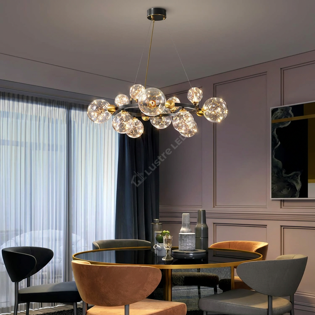 Lustra LED Black & Gold Sparkle Echivalent 500W Telecomanda Ø80CM