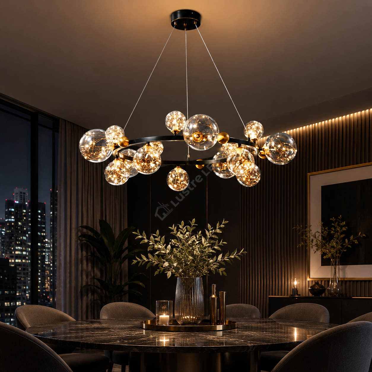 Lustra LED Black & Gold Sparkle Echivalent 700W Telecomanda Ø100CM