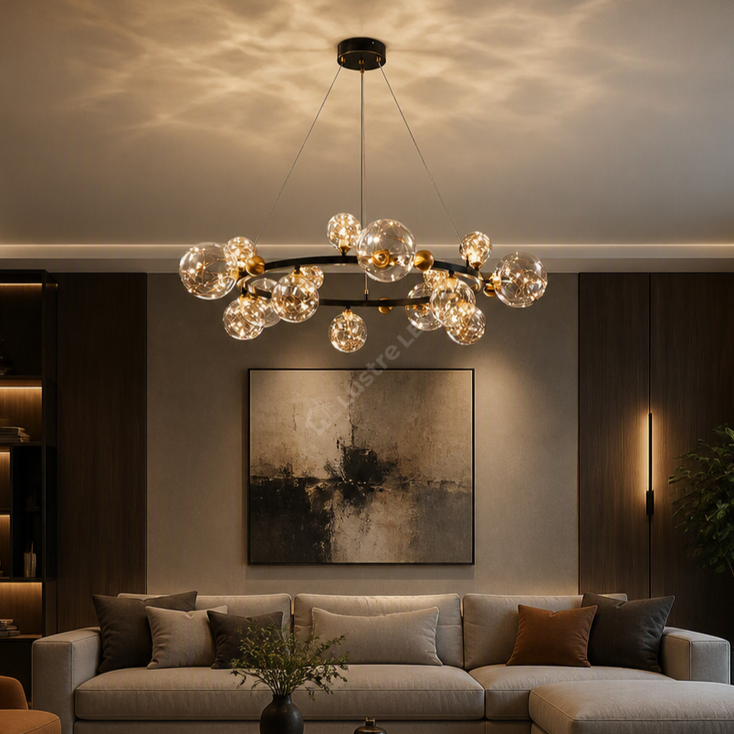 Lustra LED Black & Gold Sparkle Echivalent 700W Telecomanda Ø100CM