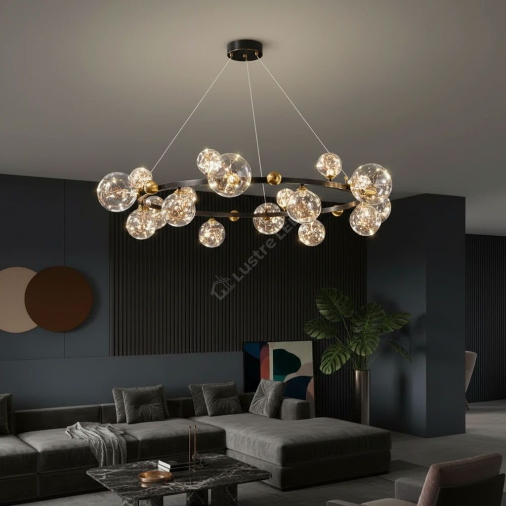 Lustra LED Black & Gold Sparkle Echivalent 700W Telecomanda Ø100CM