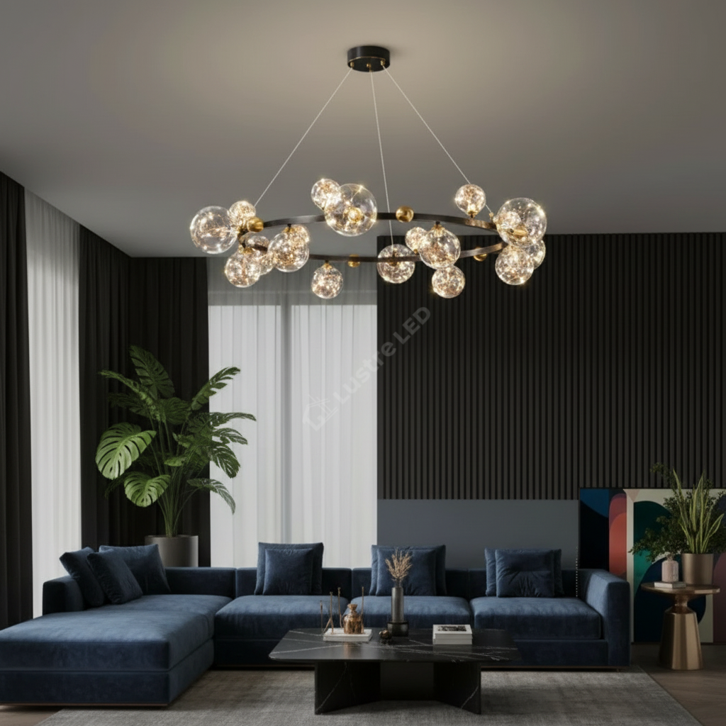 Lustra LED Black & Gold Sparkle Echivalent 700W Telecomanda Ø100CM