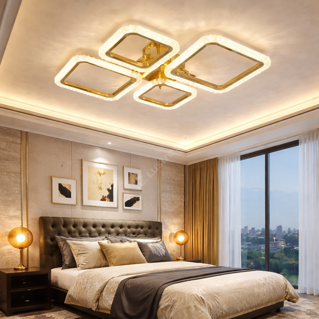 Lustra LED Brevia 2+2 Diamond Gold Echivalent 500W Telecomanda