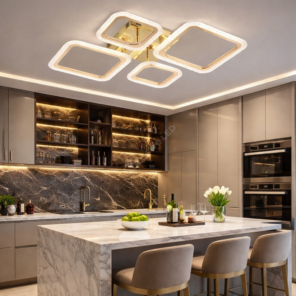Lustra LED Brevia 2+2 Diamond Gold Echivalent 500W Telecomanda