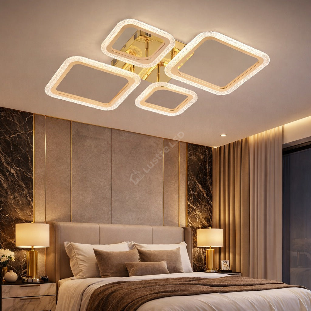 Lustra LED Brevia 2+2 Diamond Gold Echivalent 500W Telecomanda