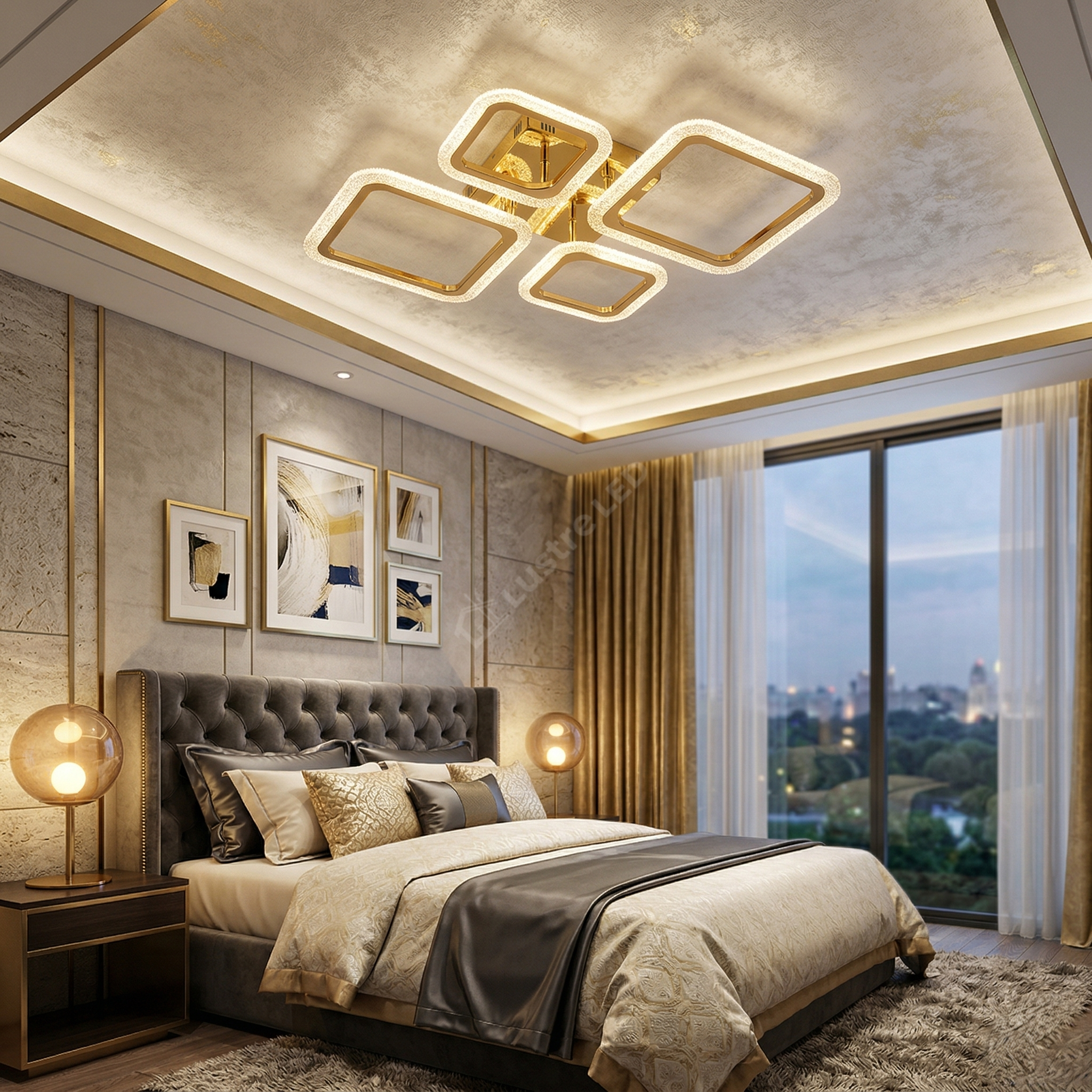 Lustra LED Brevia 2+2 Diamond Gold Echivalent 500W Telecomanda