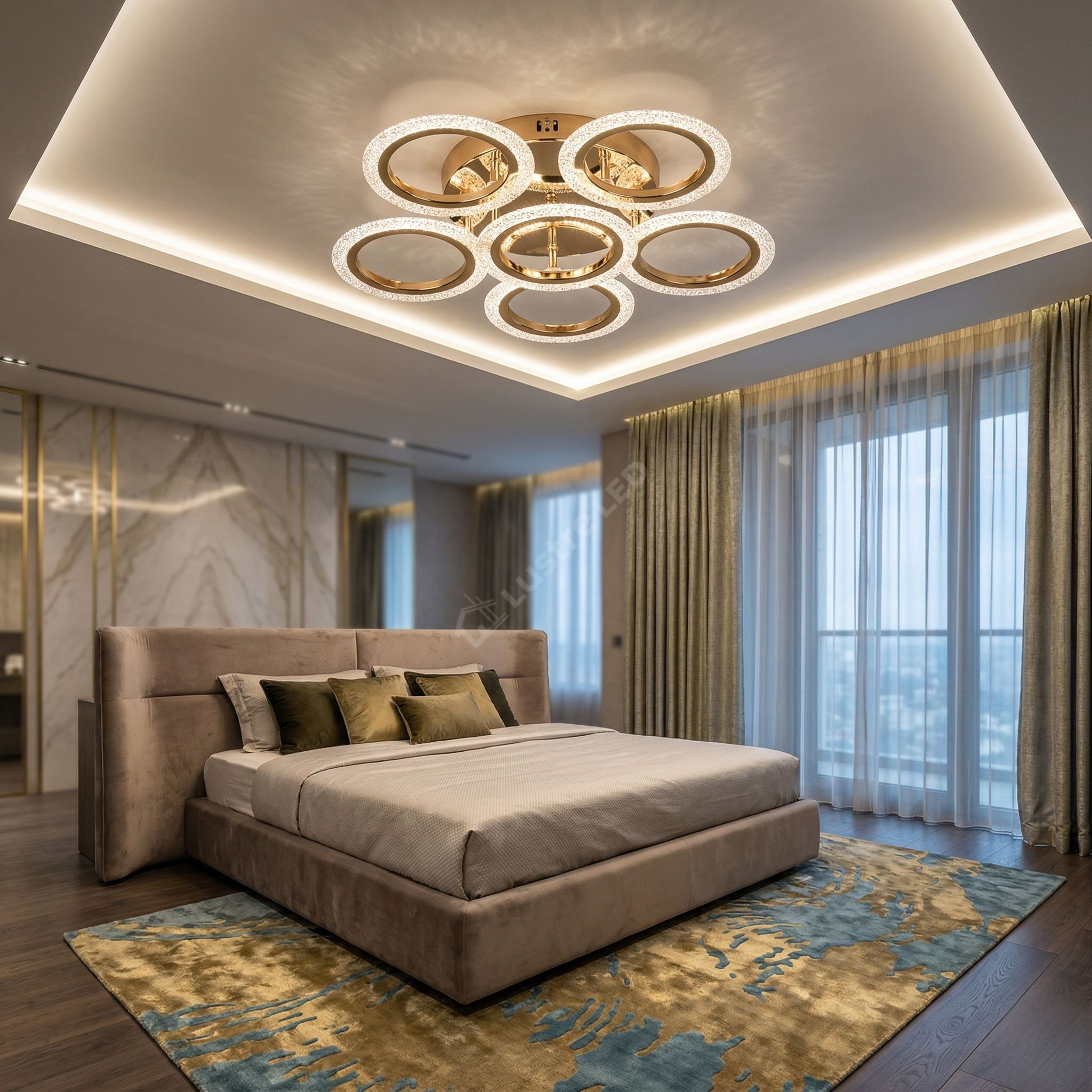 Lustra LED Brevia Gold 5+1 Circle Echivalent 550W Telecomanda