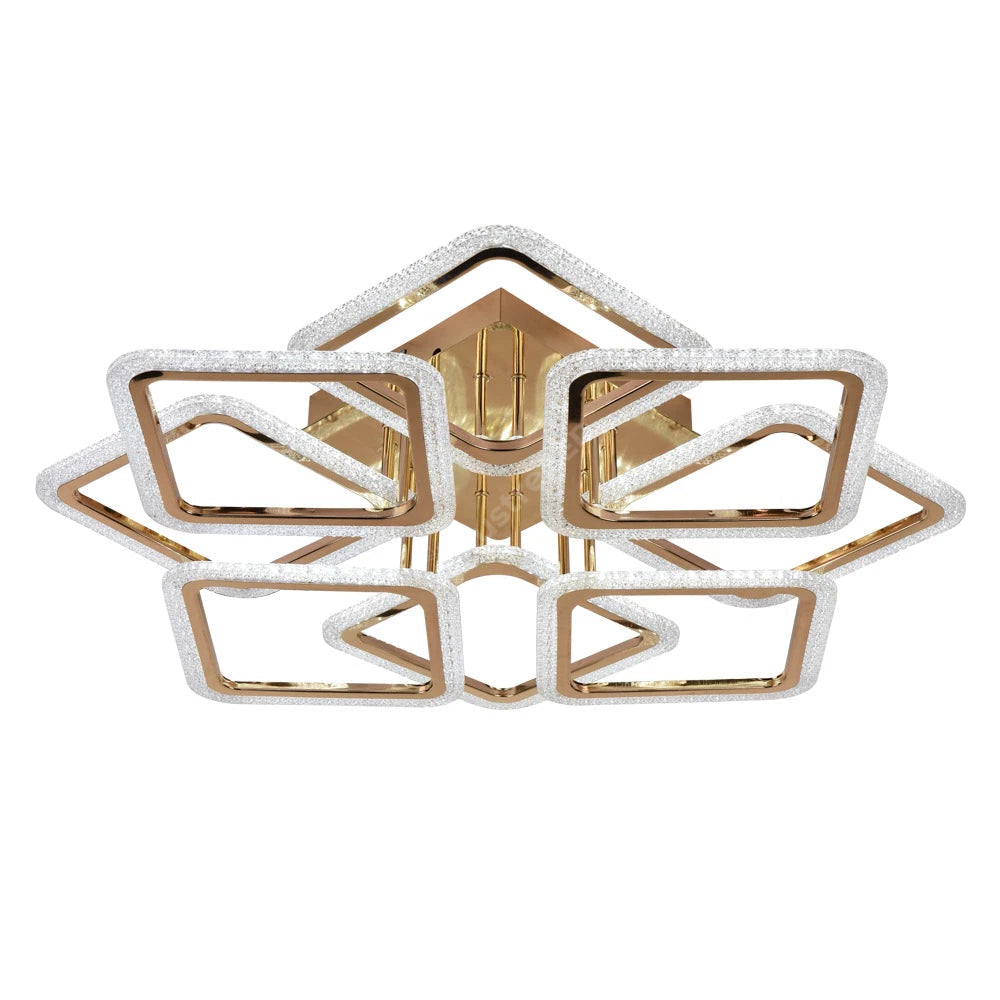 Lustra LED Brevia Gold Square 4+4 Echivalent 1000W Telecomanda