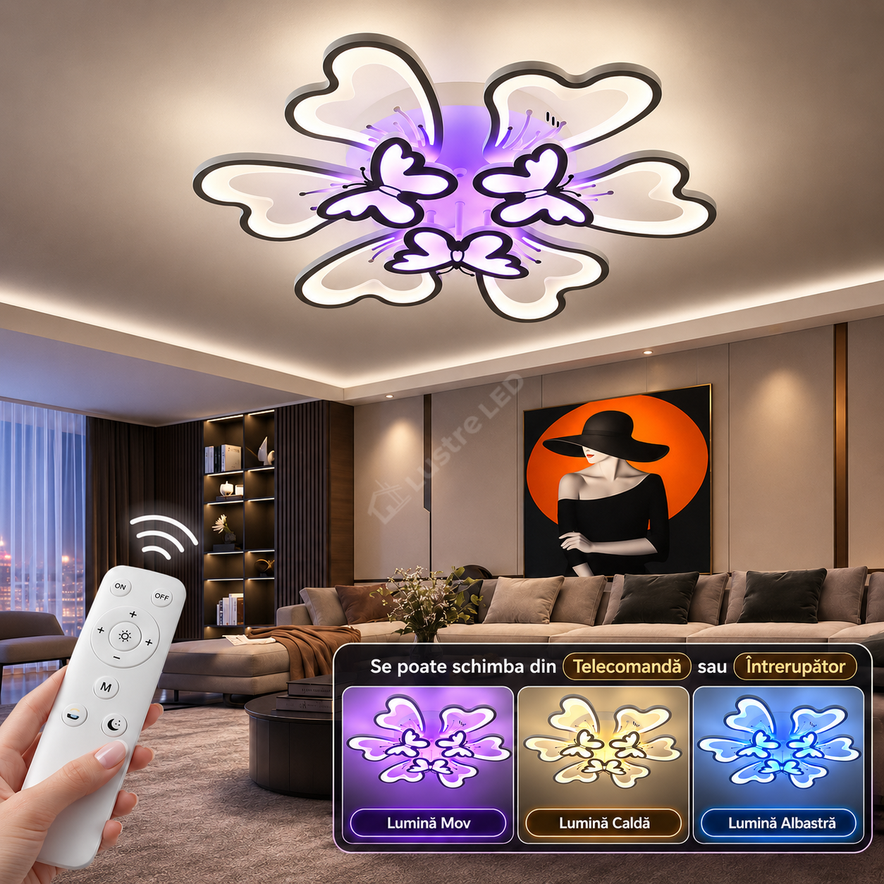 Lustra LED BUTTERFLY RGB Echivalent 800W Telecomanda
