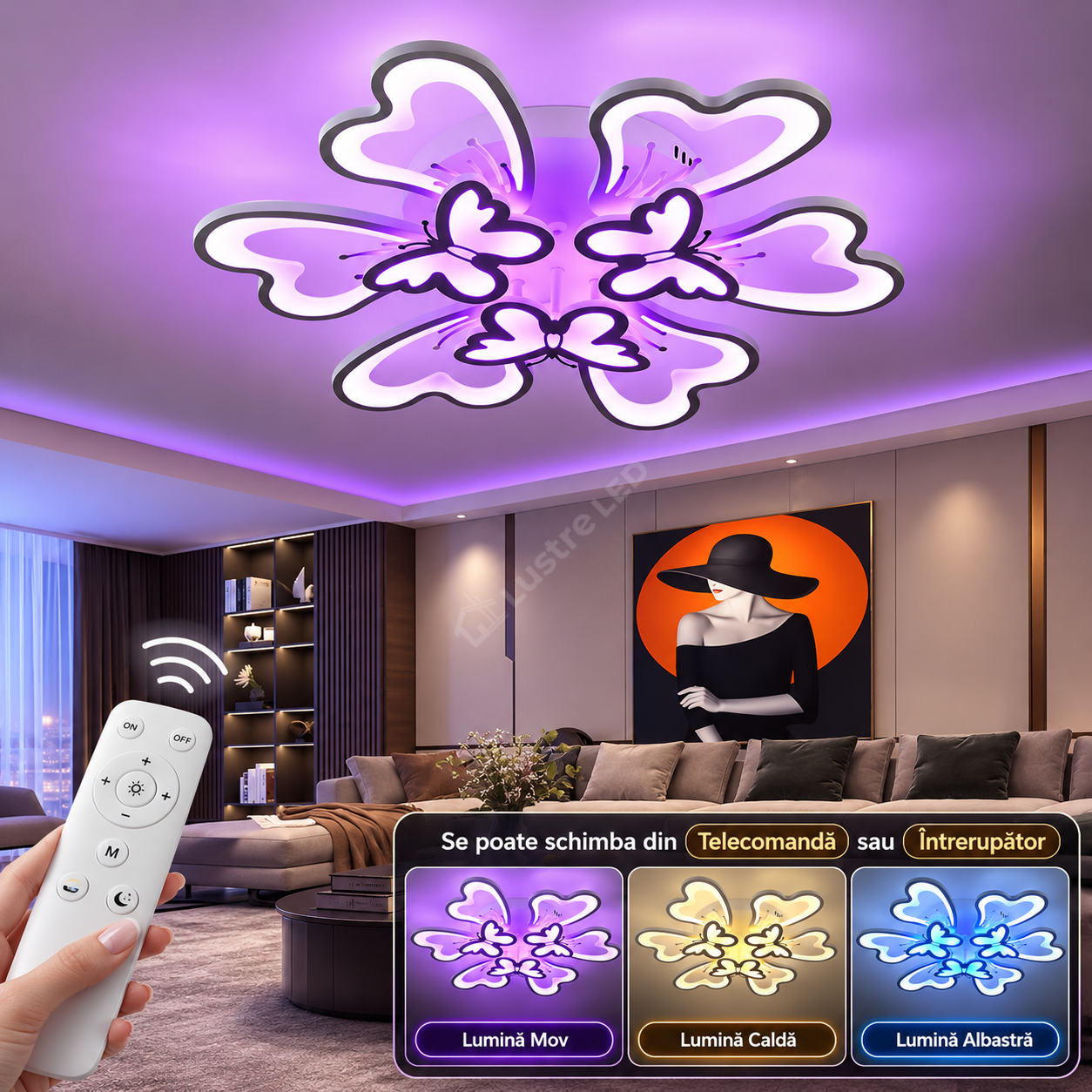 Lustra LED BUTTERFLY RGB Echivalent 800W Telecomanda