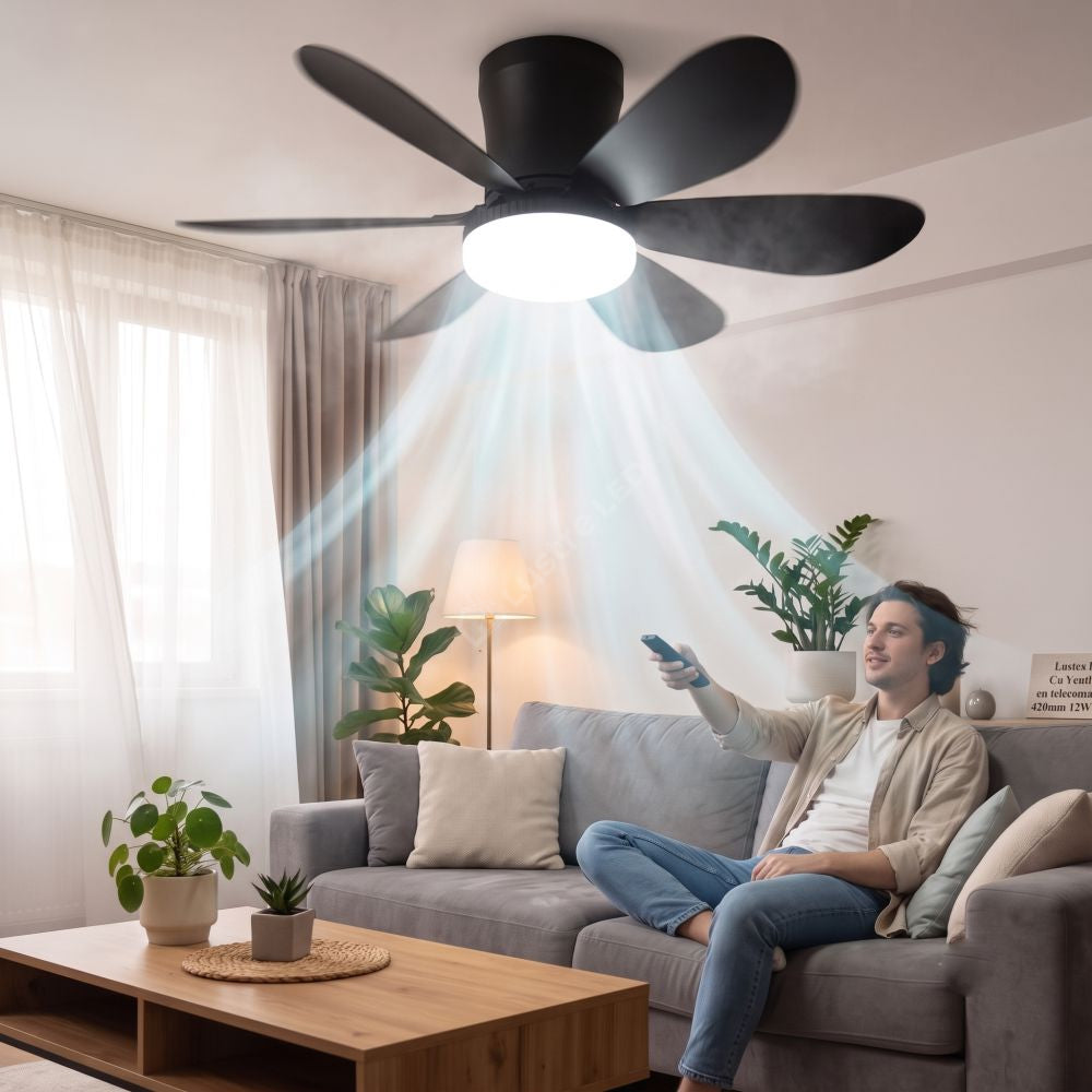 Lustra LED CCT VELO Black cu Ventilator Echivalent 200W Telecomanda